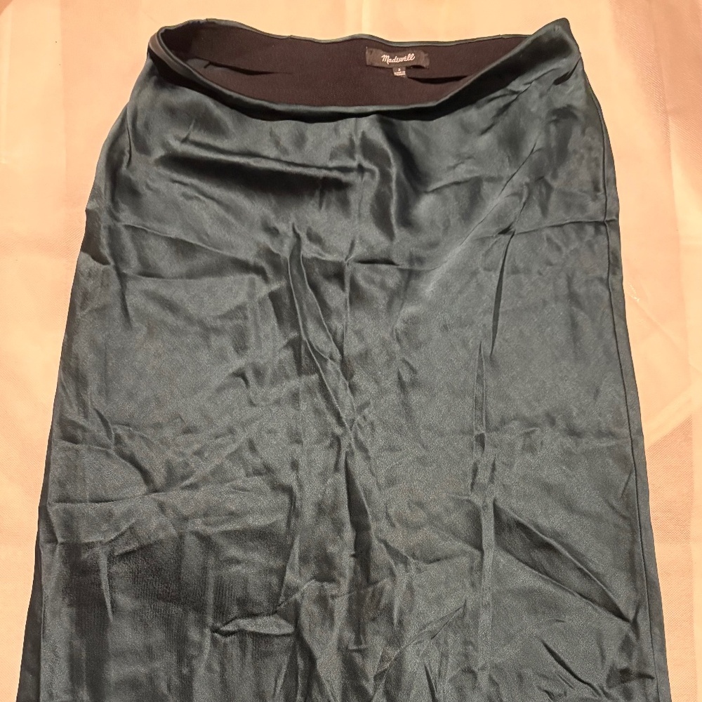 Madewell Satin Midi Skirt - Size 2 - Deep Teal Green - Style AB608